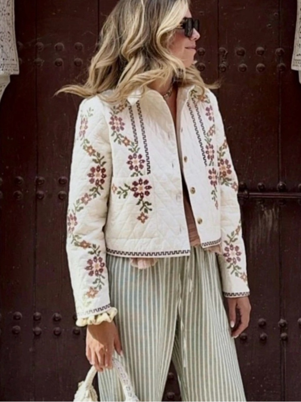 Christian Lacroix Quilted Floral Embroidered Jacket Button Down Jacket Size 10